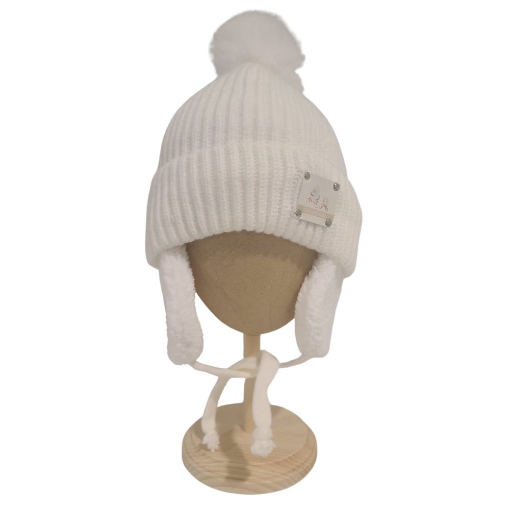 Aspen Knit Beanie Hat With Earflaps, White
